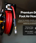 Heavy Duty 3/8 Inch x 50 Ft Air Hose Reel With Industrial Steel Construction, Corrosion-Resistant Frame, Premium SBR Rubber Hose