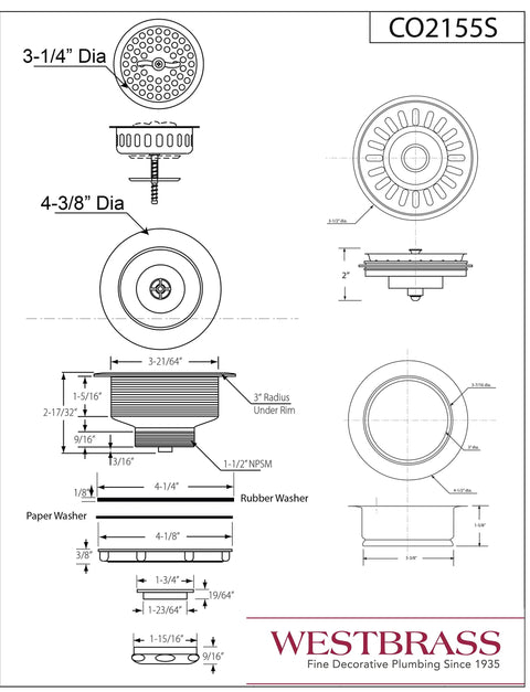 Technical diagram of Go-To Wing Nut Kitchen Sink Basket Strainer And Waste Disposal Flange Combo Pack Large Matte Black
