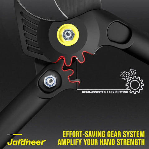 Close-up of gear system on Lightweight 16.5 Inch Garden Loppers With Gear Assist And Reinforced Pull Tested Handles For Effortless Pruning.