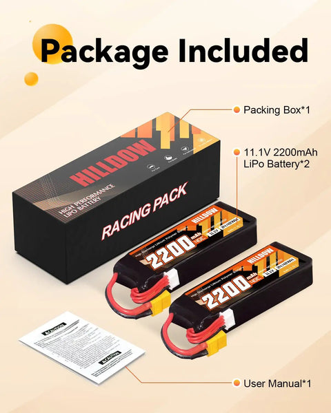 3S 2200mAh 11.1V 40C RC LiPo Battery Pack With Soft Case And XT60 Connector For Drones Two Pack with packaging