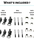 Zipper Repair Kit With 3 Size Double-Sided Zipper Sliders And Pulls Fits Jackets Luggage Backpacks And Outdoor Gear No Sew Installation 6-Piece Universal Zipper Repair Set For Quick Fixes