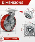 Heavy Duty Eight By Two Inch Industrial Casters Polyurethane And Steel Wheels Six Thousand Pound Capacity Built Tough For Shop Carts And Utility Dollies Rolls Easy No Sweat Swivel Lock Brakes Pack Of Four dimensions with detailed measurements.