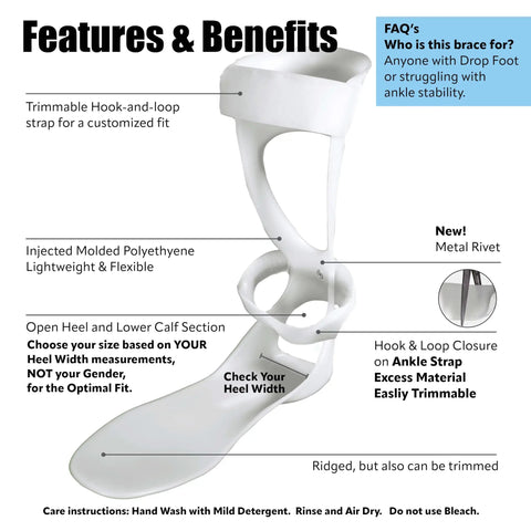 Lightweight AFO Foot Drop Brace For Men, All Day Comfy Walking Stabilizer With Adjustable Straps, Low Profile Foot Drop Brace For Right Foot, Injection Molded Polyethylene Foot Boot For Injury Recovery