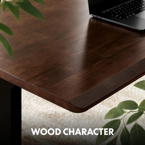 Get The Legit Badass Solid Wood Executive Standing Desk Featuring Sculpted Fluted H Frame Adjustable Height Mid Century Office Table In Rich Walnut For Your Setup showing walnut tabletop with laptop.