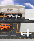 F16 Grey Military Jet Die Cast With Connectible Runway And Collector Card, airport display with runway, hangars, control tower