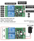 Two Channel WiFi Smart Relay Switch With 5V 12V 24V 36V DC Support Passive Output Ewelink App Control Works With Alexa And Google Home Inching And Self Locking Modes Remote On Off From Anywhere; dual relay PCB