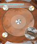 Heavy Duty Tempered Glass Lazy Susan Turntable Rock Solid Smooth Glide Kitchen Workhorse Serving Tray For Banquets And Home Tables Crystal Clear Scratch Resistant 39 Inches on wooden dining table.