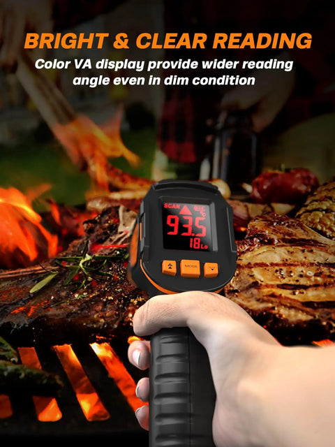 Infrared Thermometer Gun With Adjustable Emissivity And Long Meat Probe, Pro-Grade Tool for Cooking, BBQ, reads temperature on grill