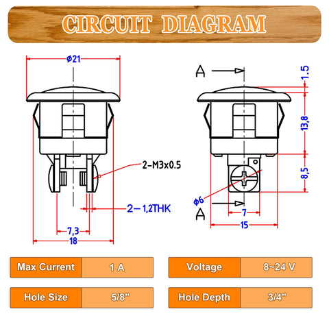 Technical diagram of Two Pack Lighted Doorbell Button Replacement For Easy No Fuss Wired Setup Classic Round Rim Button With Lighted Center Silver Finish And Bright Yellow Glow Fits Most Doorbells Simple Install Kit with measurements and voltage details.