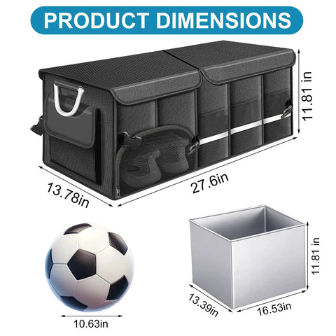 Heavy Duty Trunk Organizer With Waterproof 1680D Oxford Fabric Collapsible Storage System With Foldable Cover Reflective Strip Four Mesh Pockets