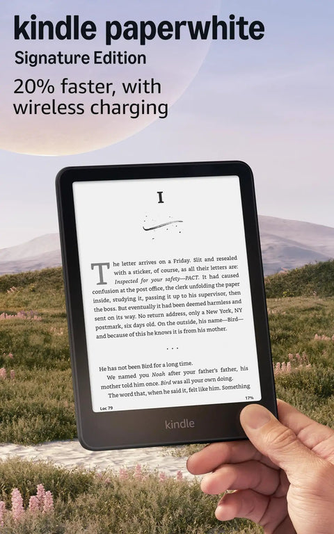 Kindle Paperwhite Signature Edition 7 Inch E Reader With 32GB Storage Featuring Auto Adjusting Front Light Wireless Charging In Use