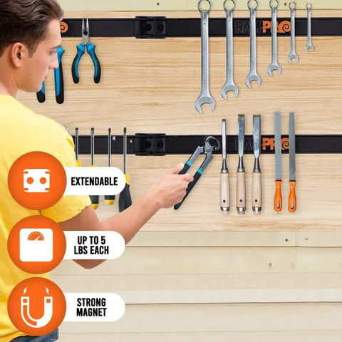 12 Inch Magnetic Tool Holder Strip For Garage And Workshop Organization, Heavy Duty Magnetic Bar On A Carbon Steel Rail