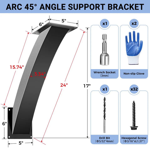 Heavy Duty 45 Degree Arc Angle Bracket Kit For 6x6 Wood Posts, Pergola Gazebo Deck Porch Log Cabin Support Brackets, Built Tough Post And Beam Connectors For Strong, Easy Install