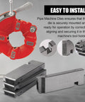 Heavy Duty 4-Piece Pipe Threading Die Set For 1 To 2 Inch Pipes with detailed view of cutting edges and red die head