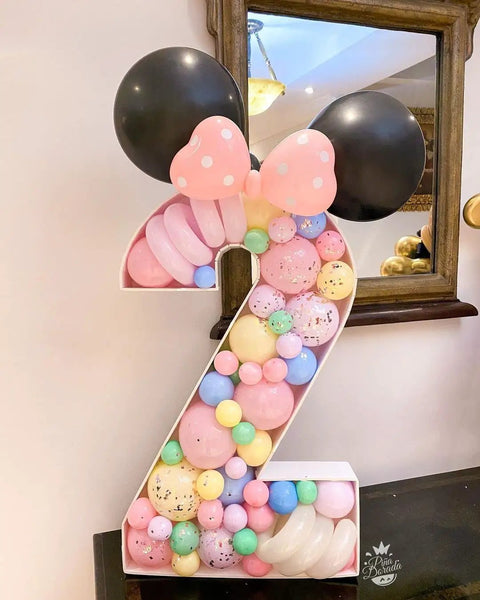 Mosaic Balloon Frame Number 2 Pre Cut Large Foam Board Sign for boy and girl birthday with colorful balloons and bow decor