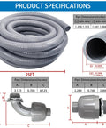 One Inch Flexible Liquid Tight Electrical Conduit Kit 25 Ft With Five Straight And Three 90 Degree Fittings Included specifications