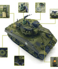 Remote Control Battle Tank 15 Channel 2.4GHz RC Tank One Twentieth Scale Sherman M4A3 details with turret and tracks overview.