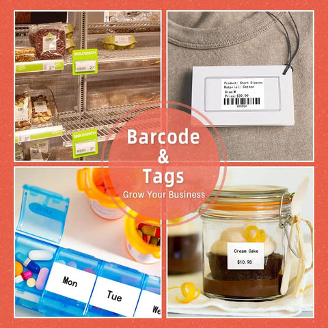 Heavy Duty Thermal Sticker Label Paper For M120 M110 M220 M250 M150 Label Makers on products like clothing tags and food jars.