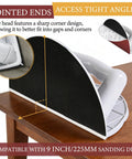 Ergonomic Drywall Corner Sander Kit With 12 Reusable 9 Inch Hook And Loop Discs, pointed ends for sanding edges on table.