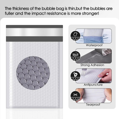 Bubble Mailers 4x8 Inches 100 Pack Padded Envelopes Self Sealing Waterproof Grey and White Opaque Mailers durability features