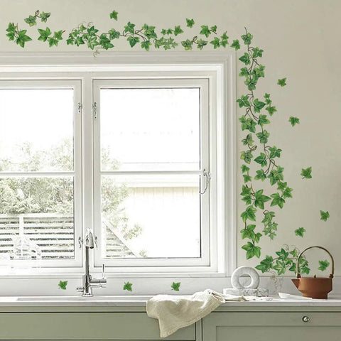 Cozy Hanging Ivy Vine Wall Decals Evergreen Leaves Stickers For Bedroom And Living Room Waterproof And Removable Wall Art Decor