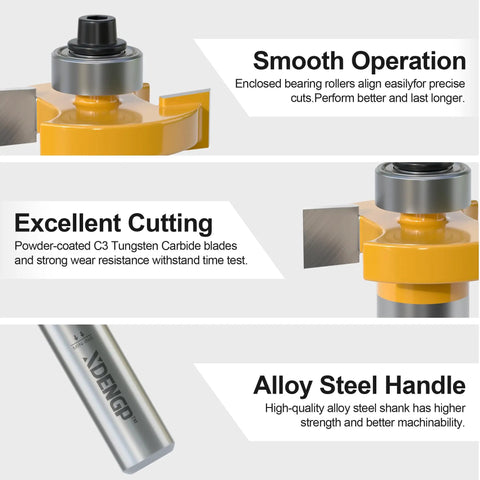 Pro Level Rabbet Router Bit With A Beefy One Half Inch Shank And Six Quick Swap Bearings showcasing smooth operation and alloy steel handle.
