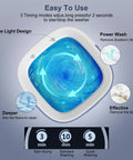 Super Ultra Compact Portable Mini Washing Machine With Rapid Spin Basket showing blue light design and timer modes for easy use.