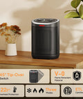 Compact 1500W Ceramic Space Heater For Desk And Home Use Heats Fast And Keeps You Cozy With Thermostat On a Wooden Surface