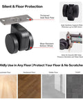 Set Of 4 Dead Silent Caster Wheels With Auto Locking Stem and 360 Swivel Top Plate for Furniture, showing steel base and wear-resistant design.