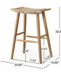 Dimensions of Magwen Outdoor Acacia Wood Barstool With Wicker Set Of Two Rustic Patio Seating for Deck or Garden shown