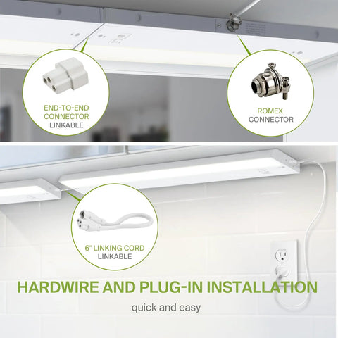 Under Cabinet LED Light 32 Inch Dimmable With Easy Plug In Or Hardwired Installation showing connectors and power cord