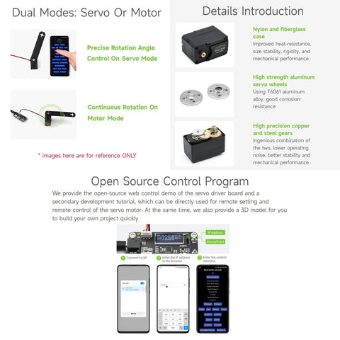 20 Kg-Cm Bus Servo Motor With 360 Degree High Precision Magnetic Encoder, servo and motor mode display with control interfaces