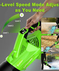 Person adjusting speed on Beast Cordless Leaf Blower With Upgraded 1200W Brushless Motor, showing three speed levels