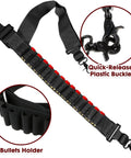 Black Tactical Ammo Sling For Shotgun And Rifle, Adjustable Shell Belt That Holds 15 Rounds, Fits 12 Gauge And 20 Gauge, Outdoor Bandolier with quick-release buckle and bullet holder, durable strap for easy carry.
