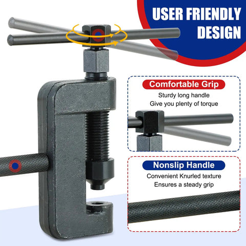 Closeup of 13 Piece Chain Breaker Tool Kit For Motorcycles, ATVs, And Bicycles focus on comfortable grip handle and nonslip design.