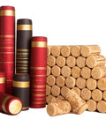 Top Shelf Home Winemaking Gear 100 Natural Wine Corks Plus 100 Heat Shrink Caps stacked with corks and capsules for sealing.