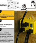 SENCTRL AVS3000 automatic vacuum switch, yellow, installed on plywood with tool outlets and AUTO switch.