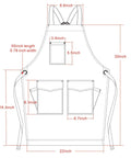 Technical drawing of Denim Tool Shop Apron For Hairstylists With Five Pockets, Cross Back Straps, Adjustable From S To M dimensions