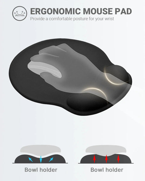 Ergonomic Gel Wrist Rest Mouse Pad With Non Slip Base, Large 10.6 By 9 Inch Mousepad For Laptop And Computer, Black