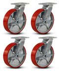 Heavy Duty Eight By Two Inch Industrial Casters Polyurethane And Steel Wheels Six Thousand Pound Capacity Built Tough For Shop Carts And Utility Dollies Rolls Easy No Sweat Swivel Lock Brakes Pack Of Four