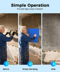 Man using Four Piece Concrete Stamp Set With PU Stone Texture Imprint Skin, 24 By 24 Inches, for wall texture transformation process.