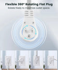 15-Foot 360 Degree Rotating Extension Cord With 3 Outlets, flat braided white plug in various wall outlet positions