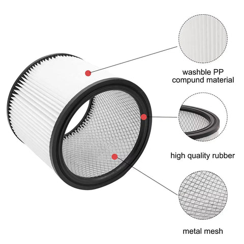 Plug And Play Replacement Filter For Wet Dry Vacuum Cleaners 5 Gallon And Up With Lid And Brush 9 Pack Fits Most 90304 90585 90350 mesh detail