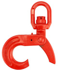 Dead Serious Heavy Duty Grade 80 Swivel Self Locking Hoist Hook With Eleven Thousand Pound Capacity and Rock Solid Drop Forged Steel Body, red color