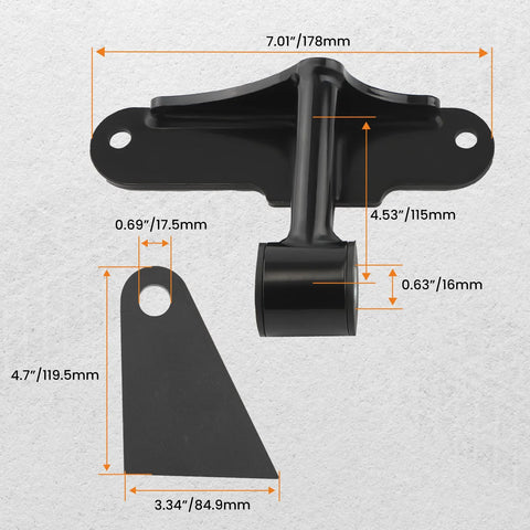 Pair Weld In Engine Swap Motor Mounts Kit For Ford SBF Small Block V8 289 302 351W Black Front Position Heavy Duty shown with measurements
