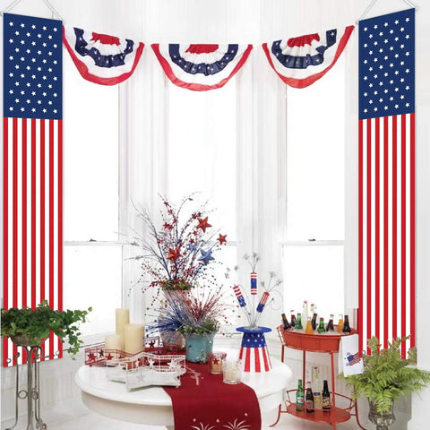Patriotic Outdoor Door Decorations With 14 By 72 Inch Hanging Stars And Stripes Banners Two Piece With Rod And String Included Weather Resistant 300D Polyester