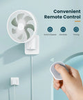Dope 8 Inch Wall Mounted Fan With Remote, 90 Degree Oscillation, Four Speed Settings, Quiet Operation, Adjustable Tilt, 70 Inch Cord, Timer