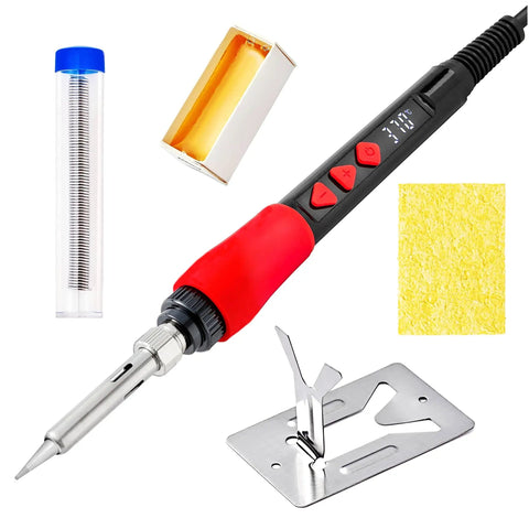 60W 120V Soldering Iron Kit With Digital LED Display 5 In 1 Includes Solder Wire Flux Rosin Paste Mini Stand Sponge Handy Portable