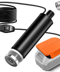 Smooth Operator Cordless Submersible Utility Pump Adapter For Dewalt 20V Batteries with power switch and battery.