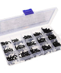 450 Piece Black Carbon Steel Self Tapping Screws Kit with compartmented box showing screws for electronics and DIY projects